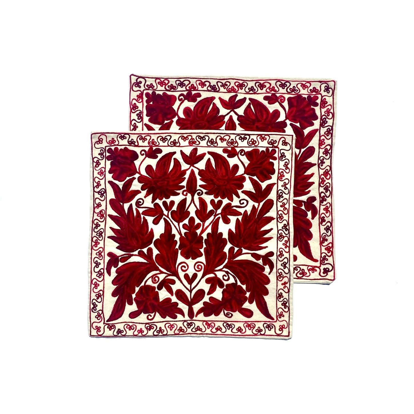 Set of Two NOVICA Embroidered Floral Throw Pillow Covers