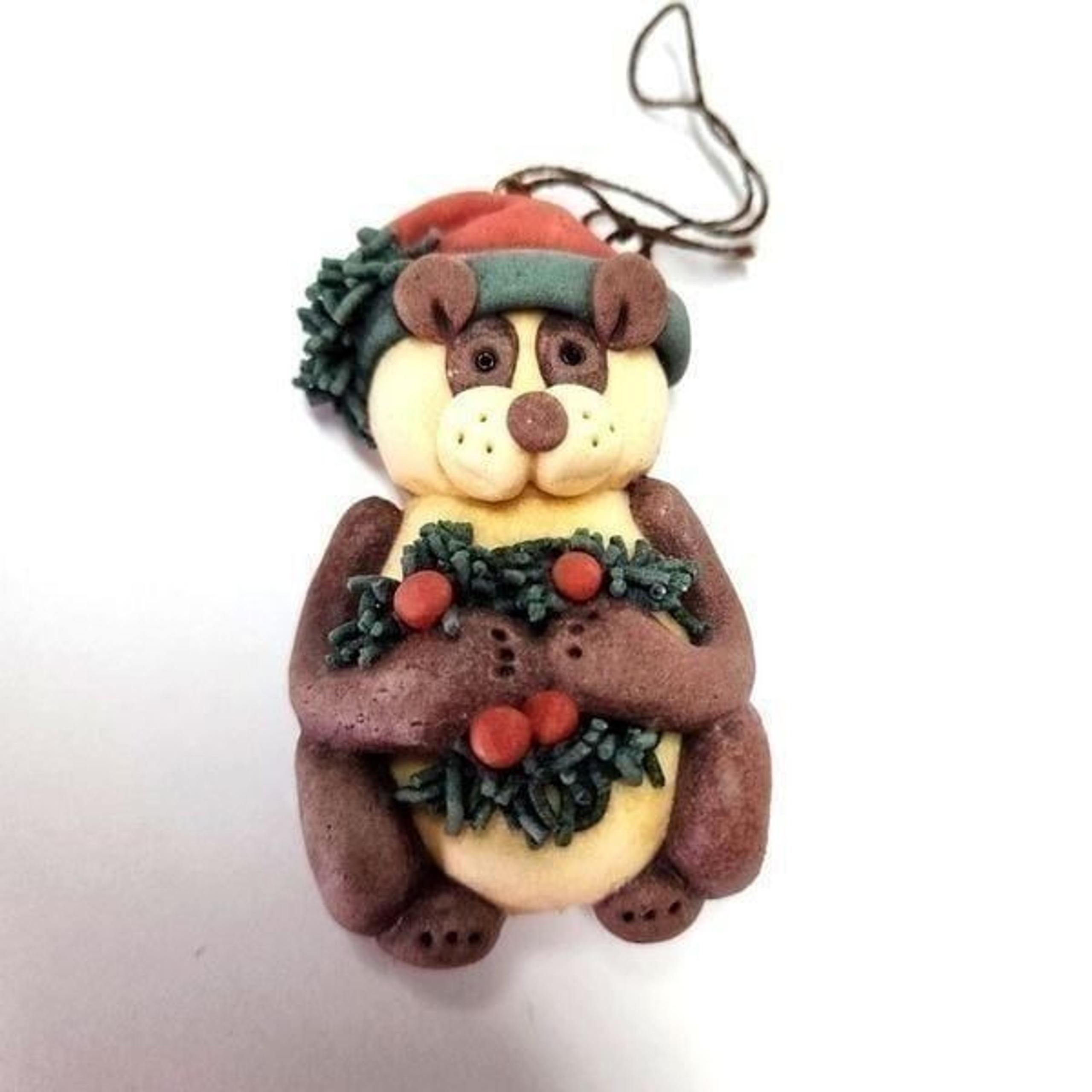 Vintage Hearthside Handmade Salt Dough Bear Christmas Ornament