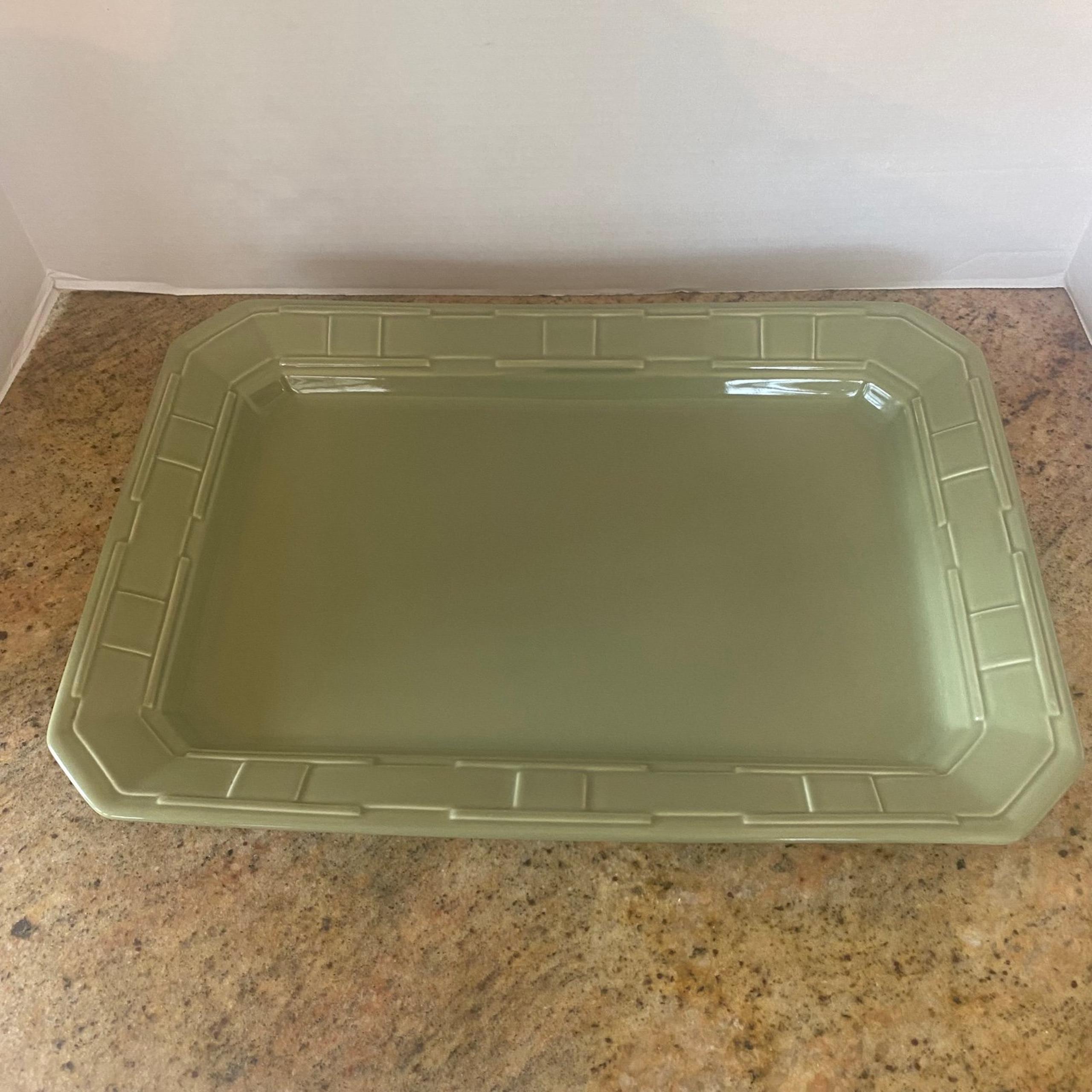 Longaberger Pottery Woven Traditions Sage Green 13" Serving Platter Tray