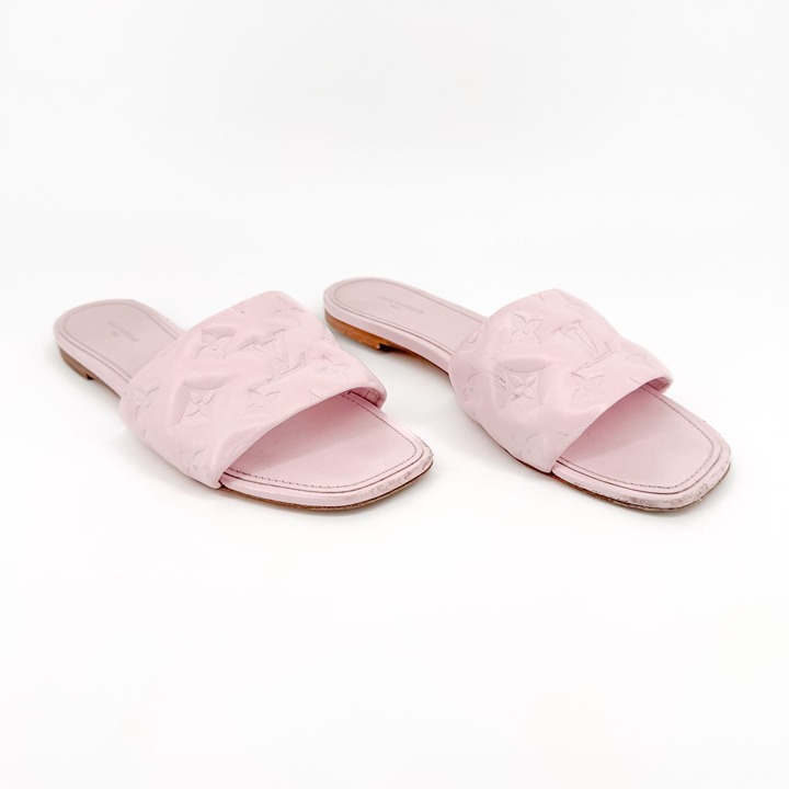 Louis Vuitton Revival LV Monogram Mules EU 41 US 11 Pink Logo Flat Slide Sandal