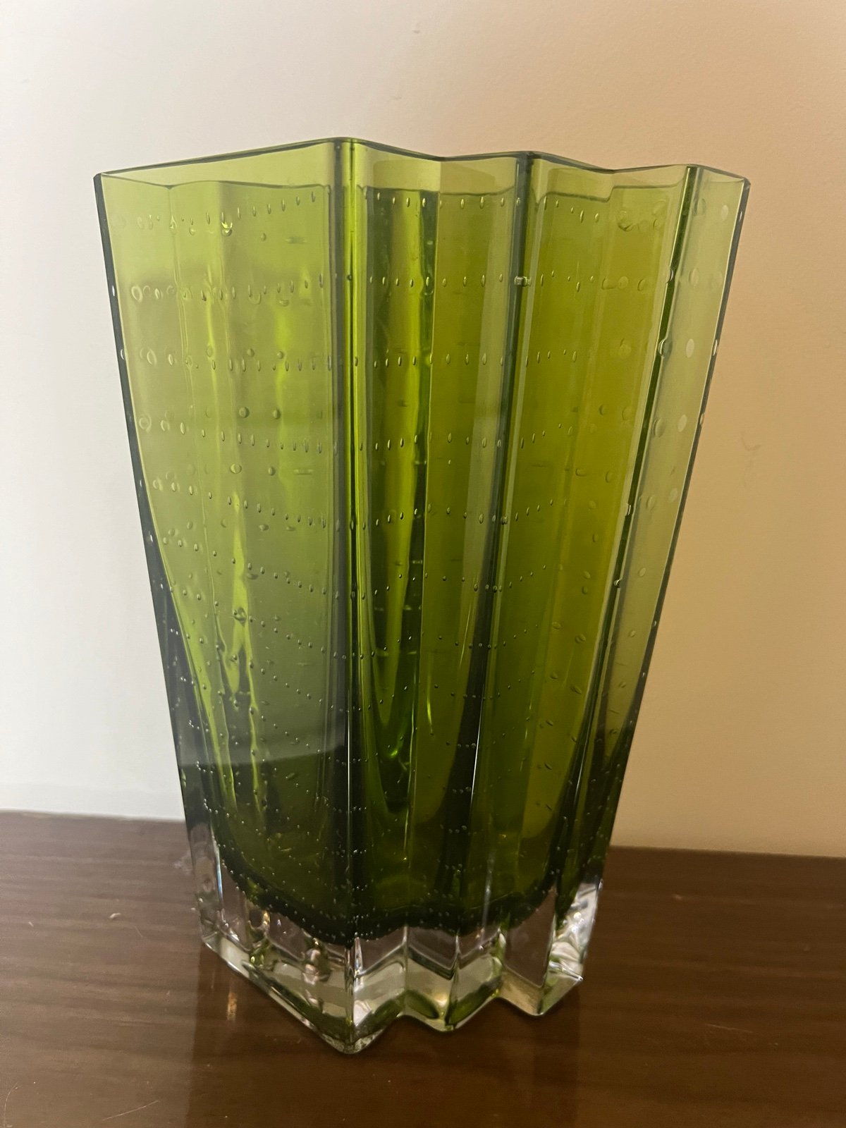 green art glass Bubble cased glass vase Heavy