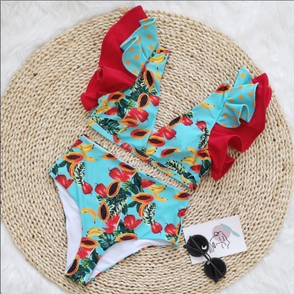 Banana Ruffle High Waisted Bikini Swimsuit