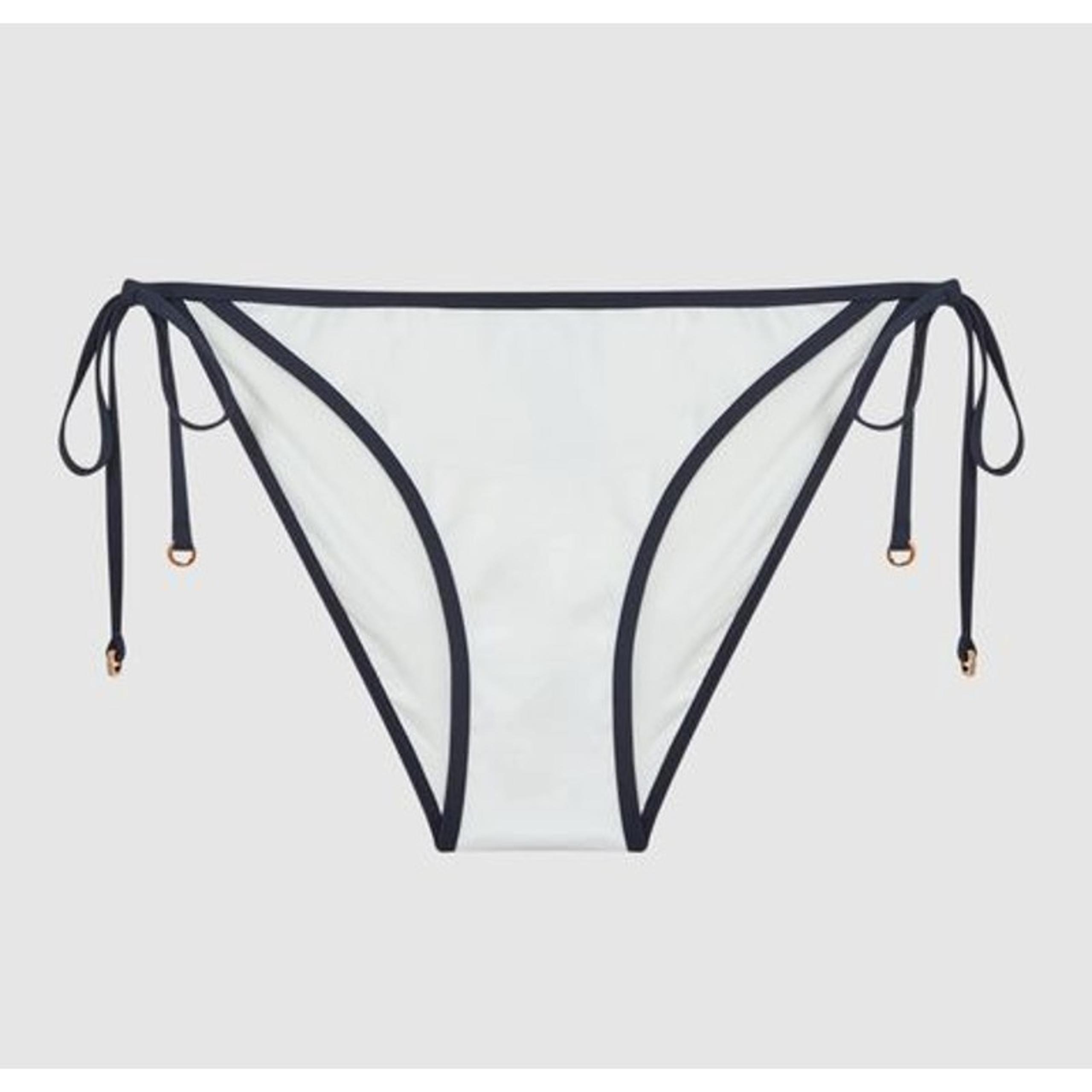 REISS Women's Side Tie Contrast Trim Bikini Bottoms White/Navy Size 8 NWT #85B