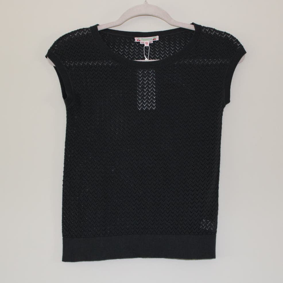 NWT Bonpoint Girl's Knit Cap Sleeve Tank Sweater Knit Top Shirt Black 12