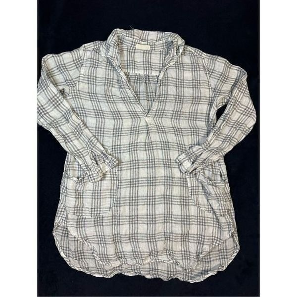 CP Shades Plaid Linen Teton Tunic Collared Longsleeve Pockets Sz Women’s Small