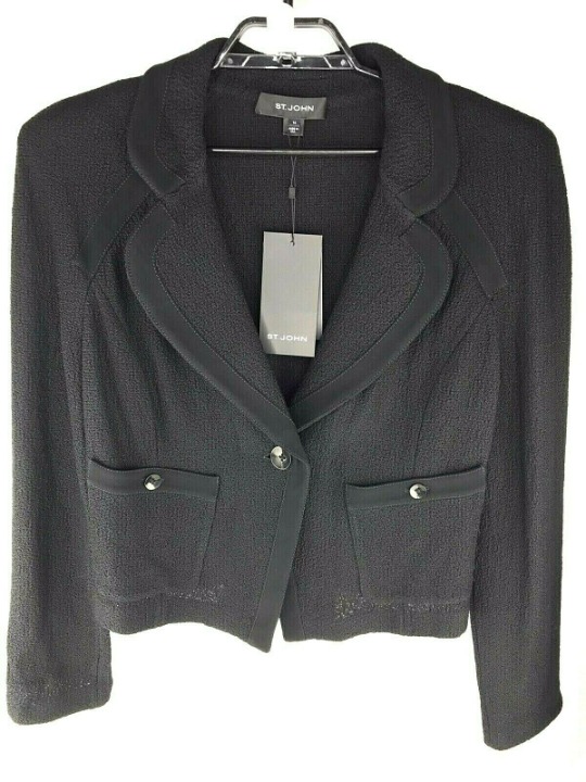 ST JOHN Caviar Suit Jacket Womens 16 Bla