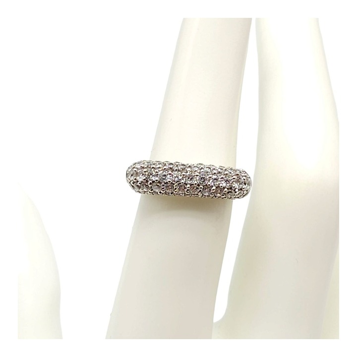 925 Sterling Silver Pave Cubic Zirconia Band Square Shape Ring 6
