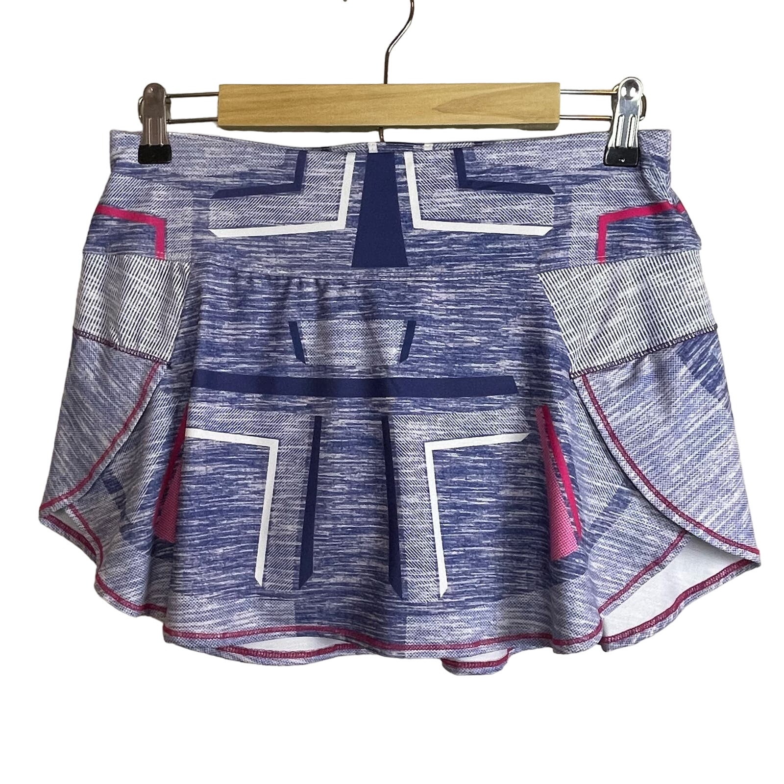 Lucky in Love Size M Mini Skort Skirt Blue Red Geometric Surplice Hip