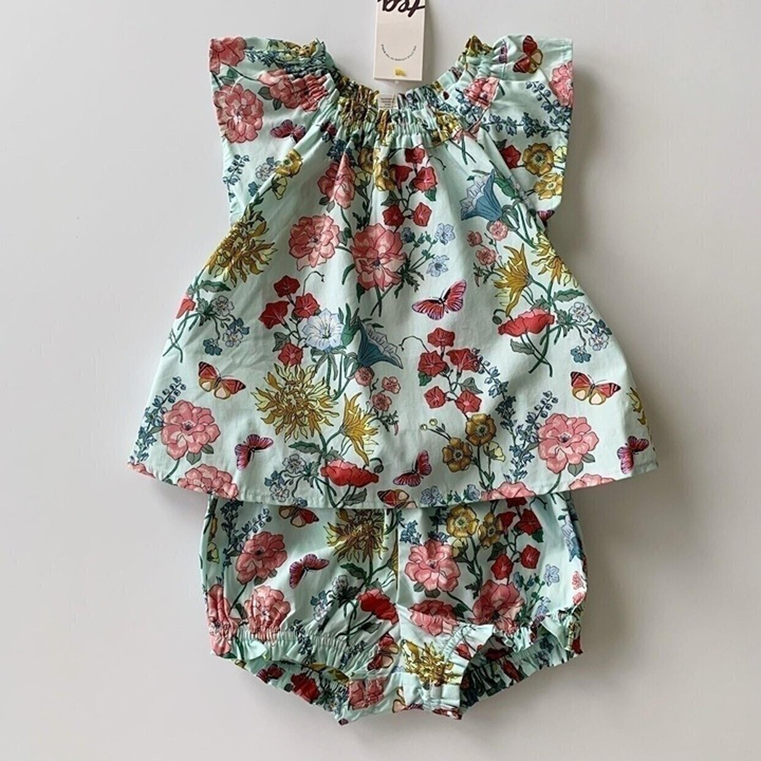 NWT Tea Collection Ruffle Sleeve Baby Girl Set 18-24 Months