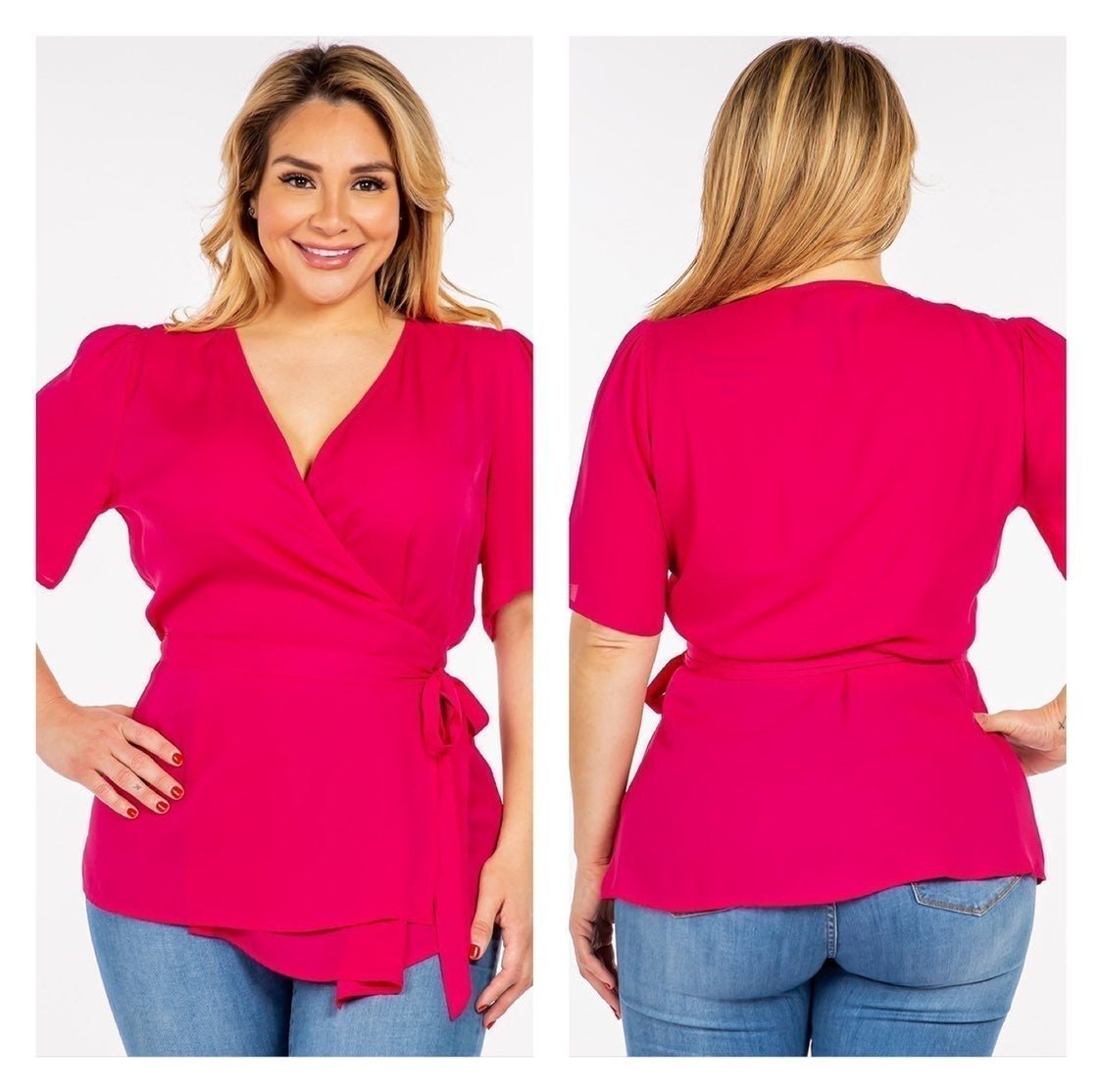 Hot Pink Plus Wrap Short Sleeve Top Size 3X NWT