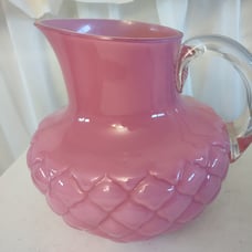 Vintage Empoli pink cased glass pitcher from Italy perfect condition