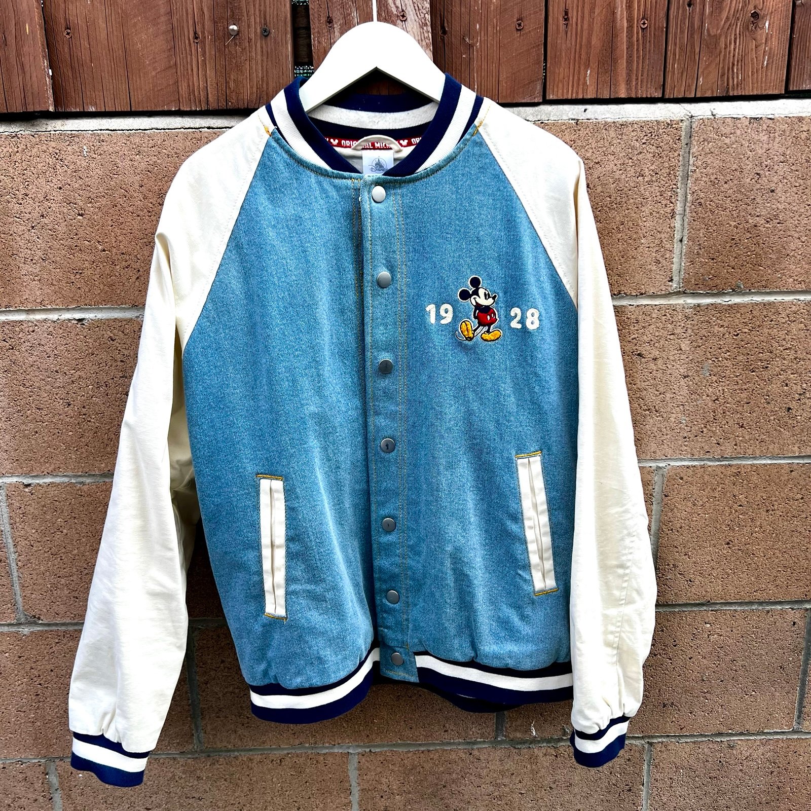 Disney Mickey Mouse varsity jacket in blue and white