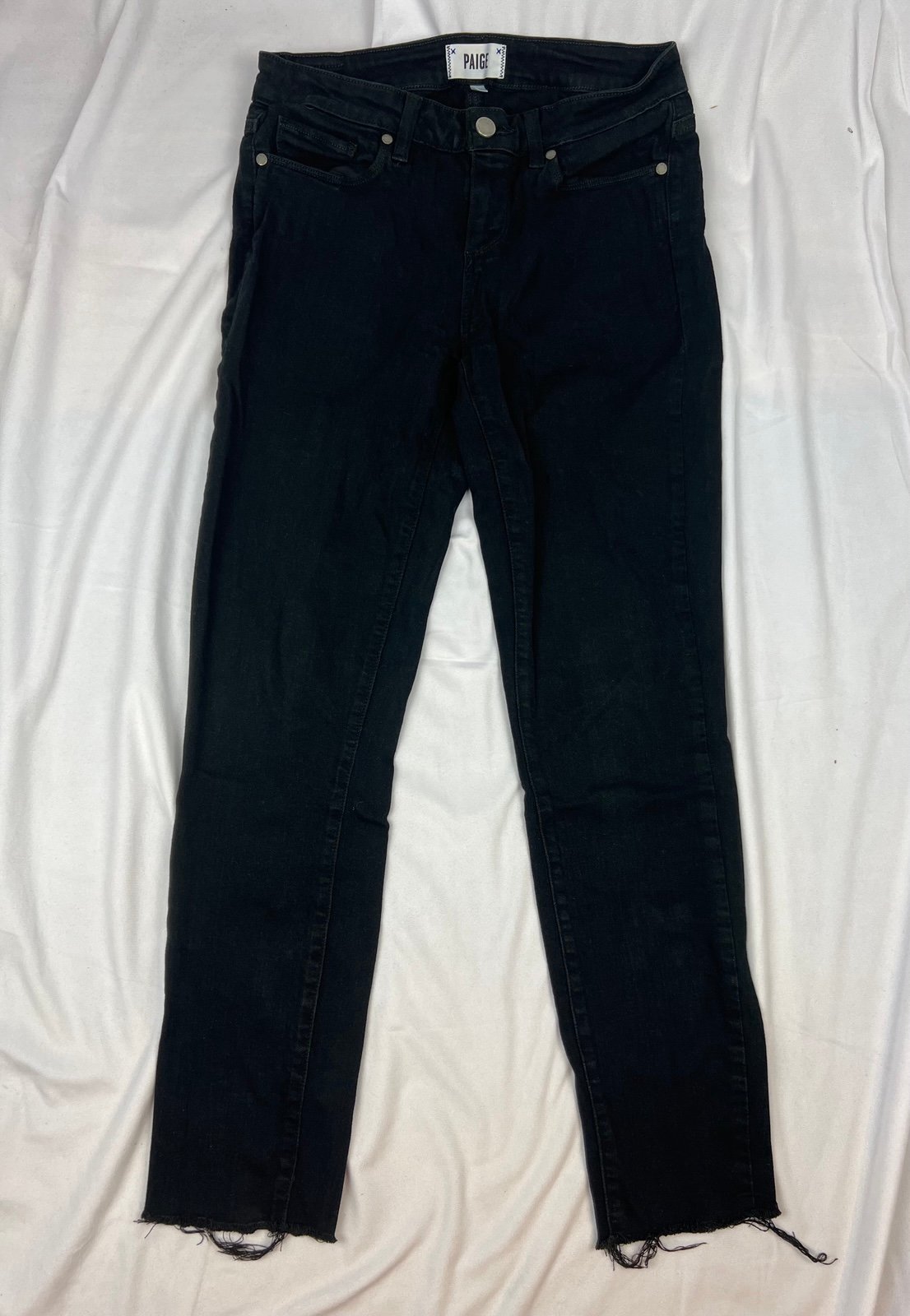 Paige Women’s Verdugo Ultra Skinny Jeans - 29 - Black Over-Dye - Raw Hem