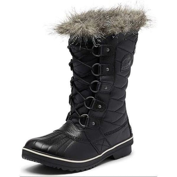 Sorel Tofino Cafe Women Black Canvas Waterproof Faux Fur Winter Boots Size 6