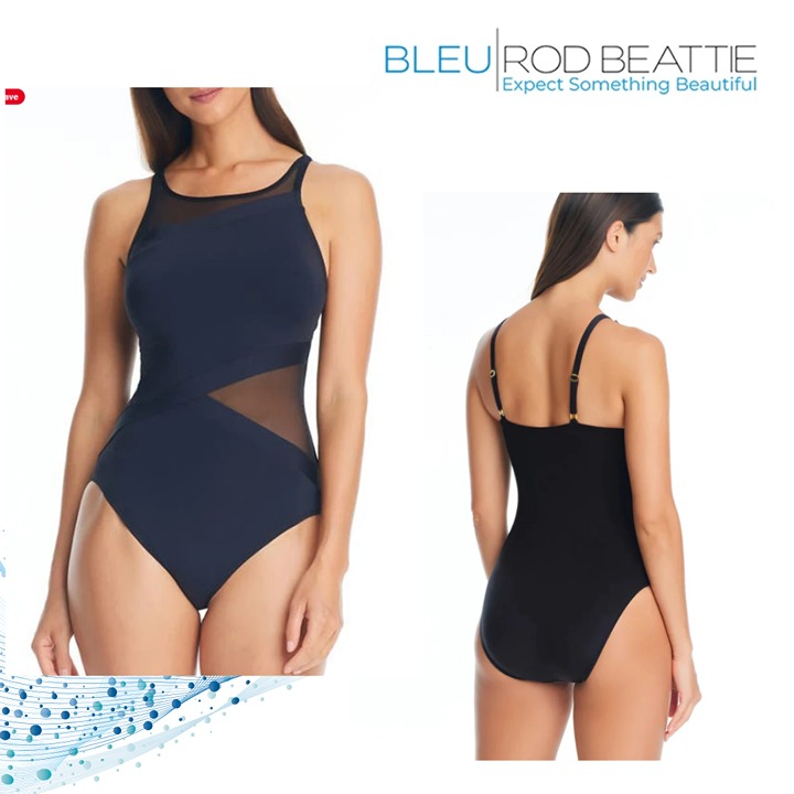 Bleu Rod Beattie Don't Mesh One-Piece Swimsuit Black NWT Sz 14