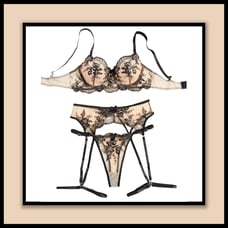 Black and Nude 5 Piece Embroidered Lace Lingerie Set Size Large