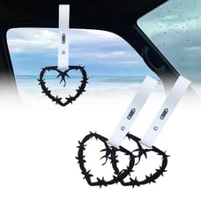 NEW 2PCS BARBED WIRE BLACK JDM TSURIKAWA RING White Handle Strap Drift Charm