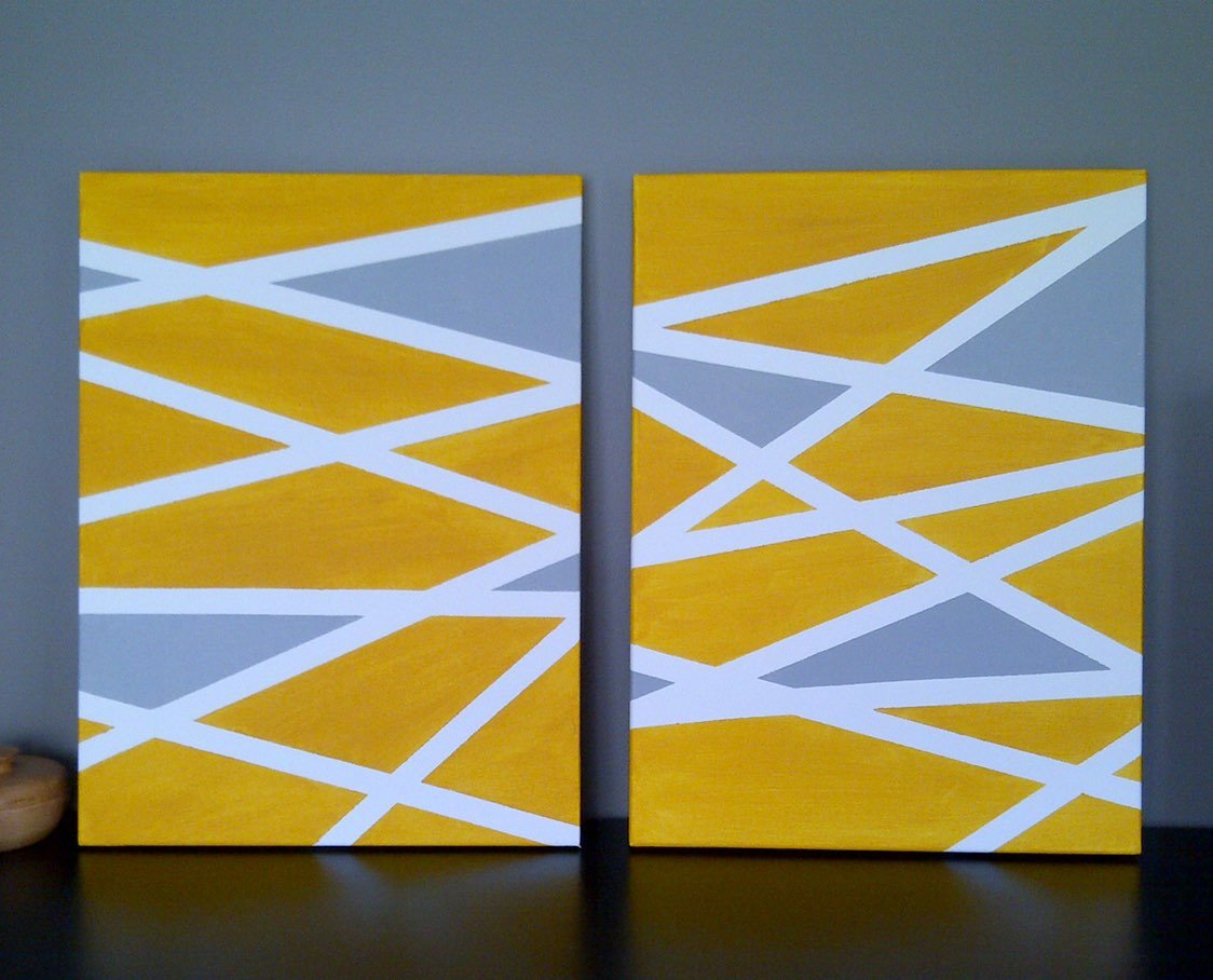 Yellow and gray geometric painting