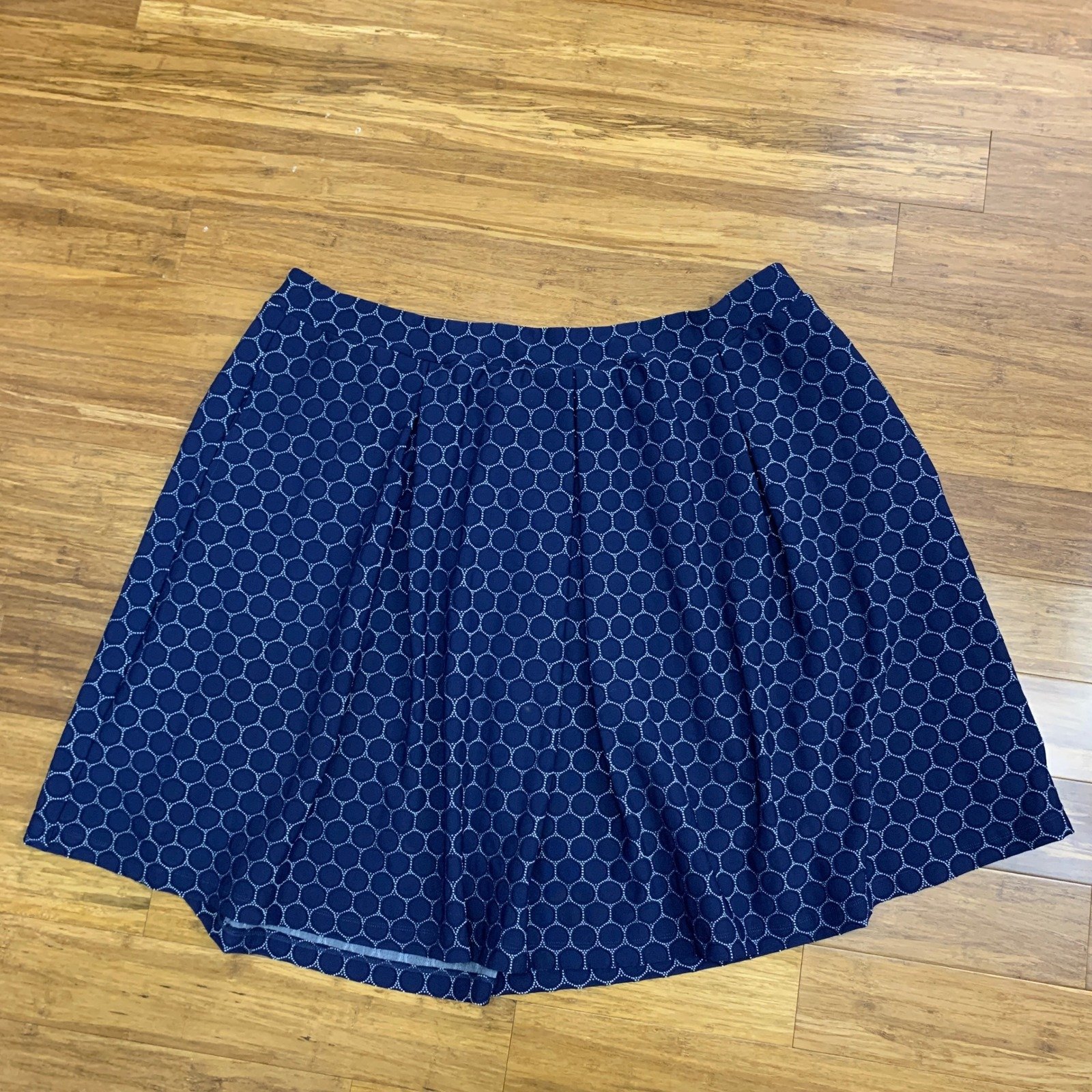 Leota Circle Print Skirt Womens Size 3X Navy Pockets Stretch Elastic Waist NWT