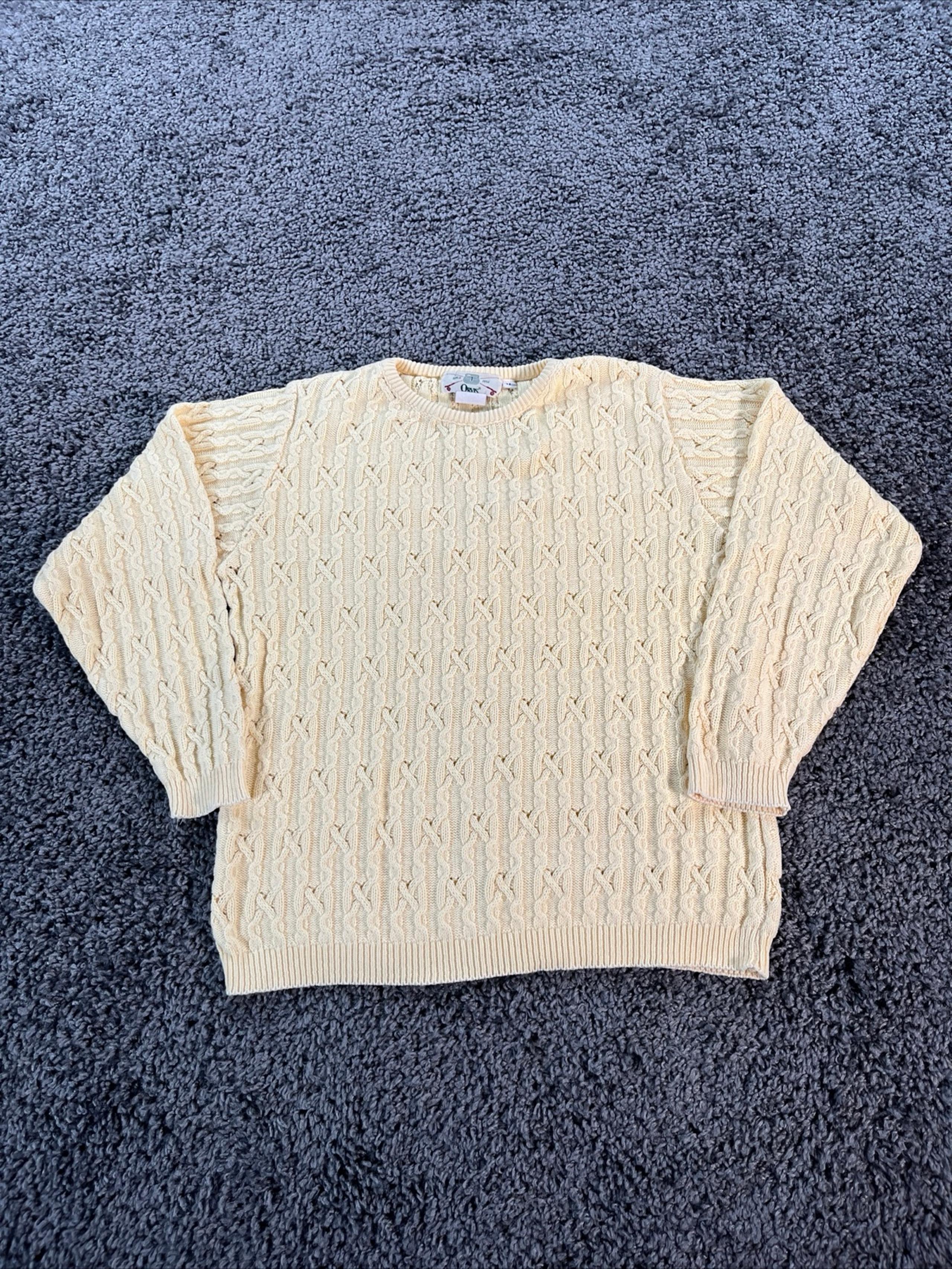 Vintage Orvis Sweater Womens Medium Cable Knit Chunky Grandma 90s Yellow