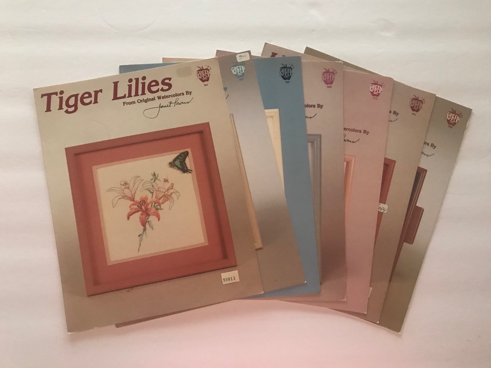 Lot of 7 Counted Cross Stitch Patterns Original Janet Powers Flowers Theme