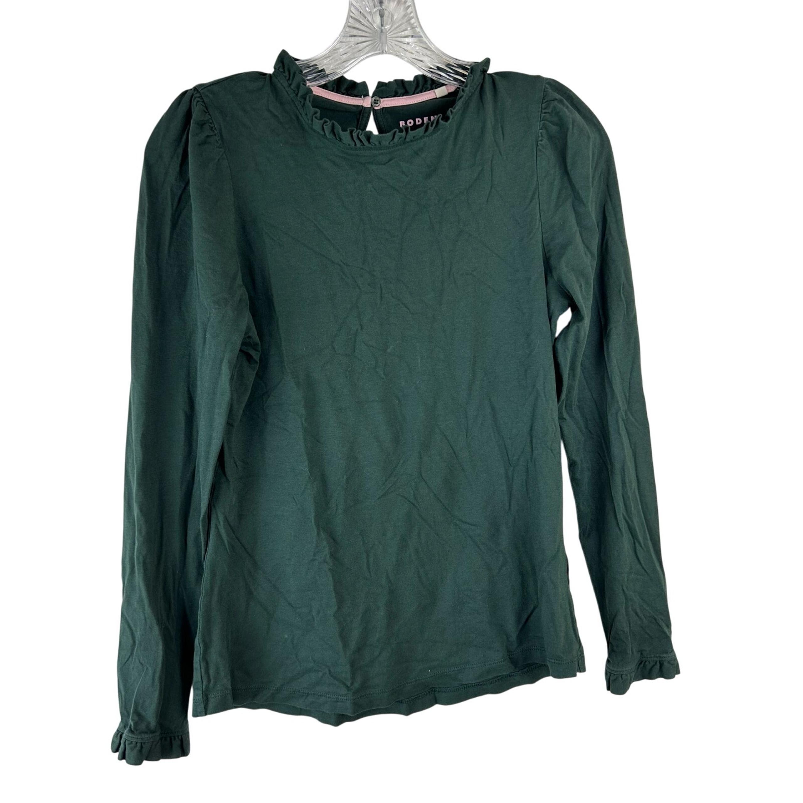 Boden Womens Super Soft Frill Detail Shirt Size 6 Green Long Sleeve
