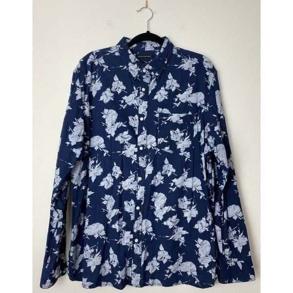 Banana Republic Shirt Men’s Sz XL Blue Denim Floral Camden Fit Long Sleeve