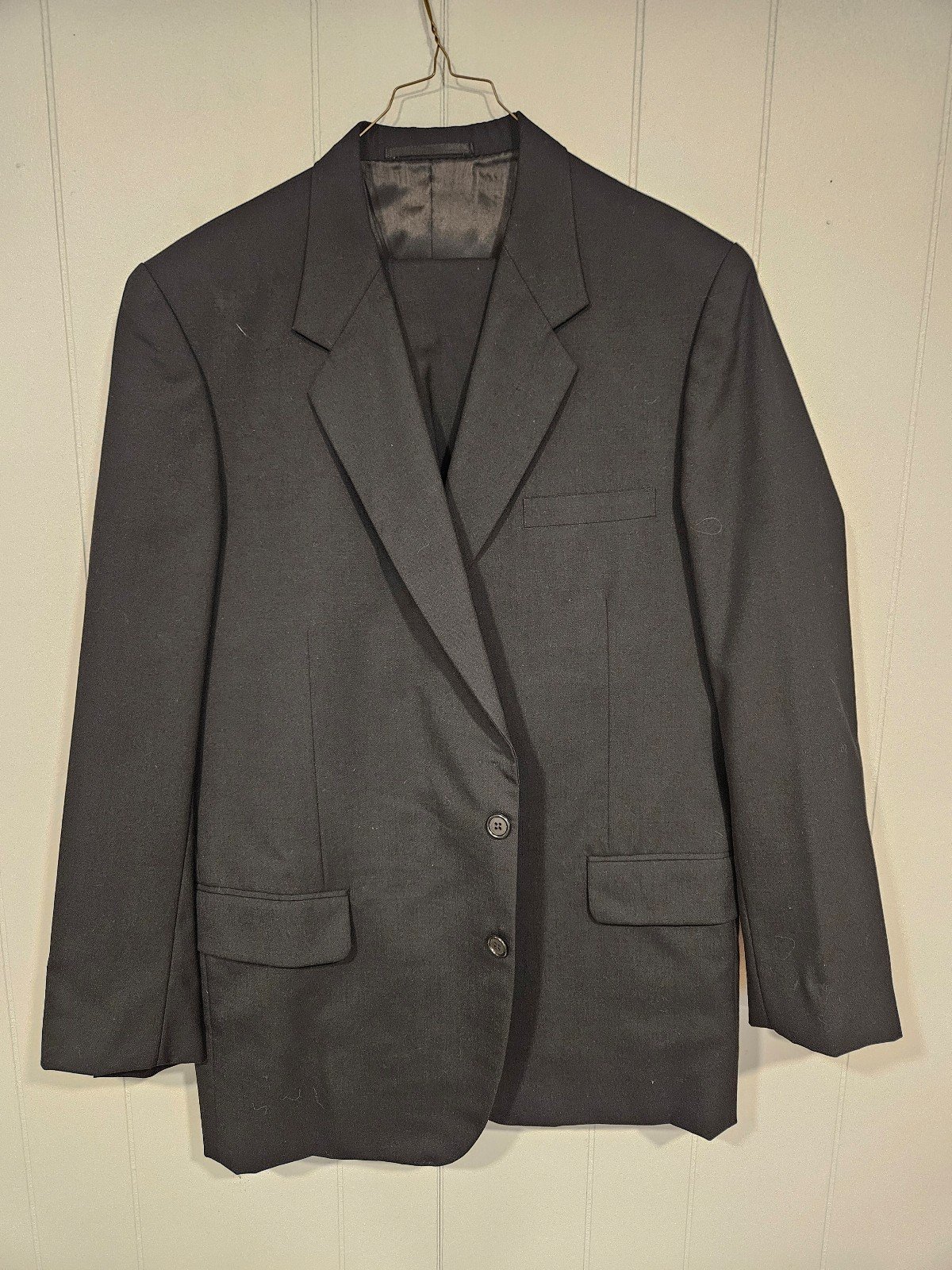 Mens Tailor Made Black Two-piece Suit Two Button Single Breasted 46R Pants 40x30