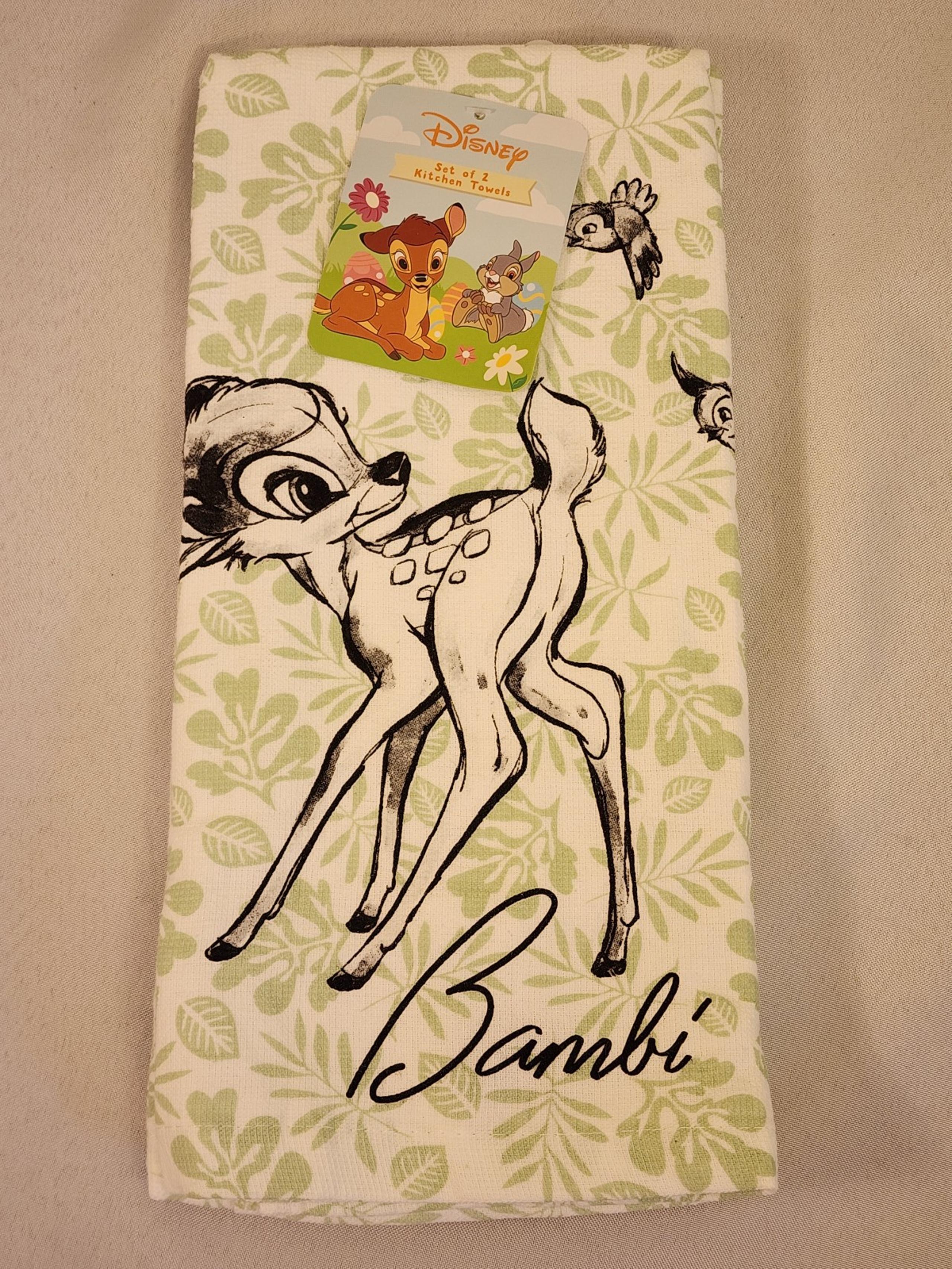 Disney Bambi Sketch Green 2 Piece Kitchen Towels NEW Home Decor