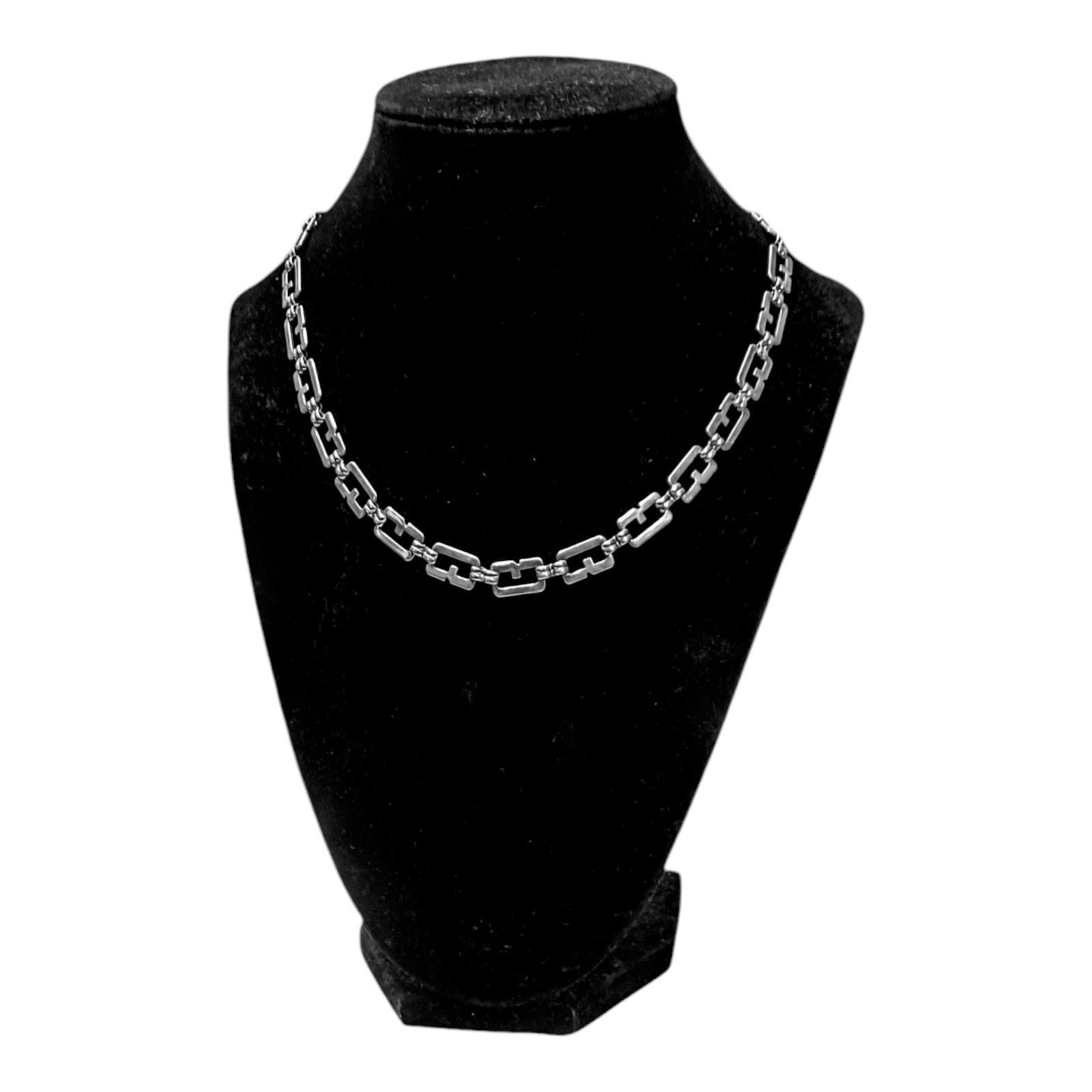 Givenchy Vintage 1980s G Link Chain Silver Tone Necklace Rare Womens Jewelry