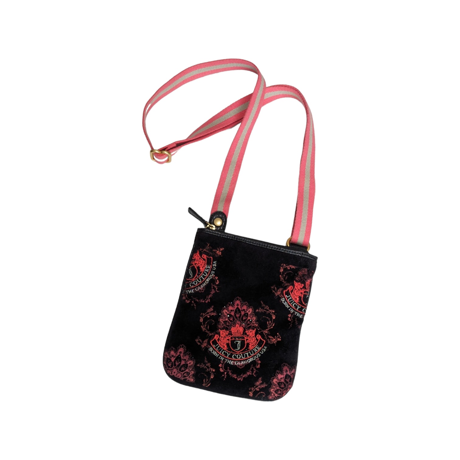 Y2K Juicy Couture Velvet Crossbody Bag Purse Born In The Glamorous USA Black