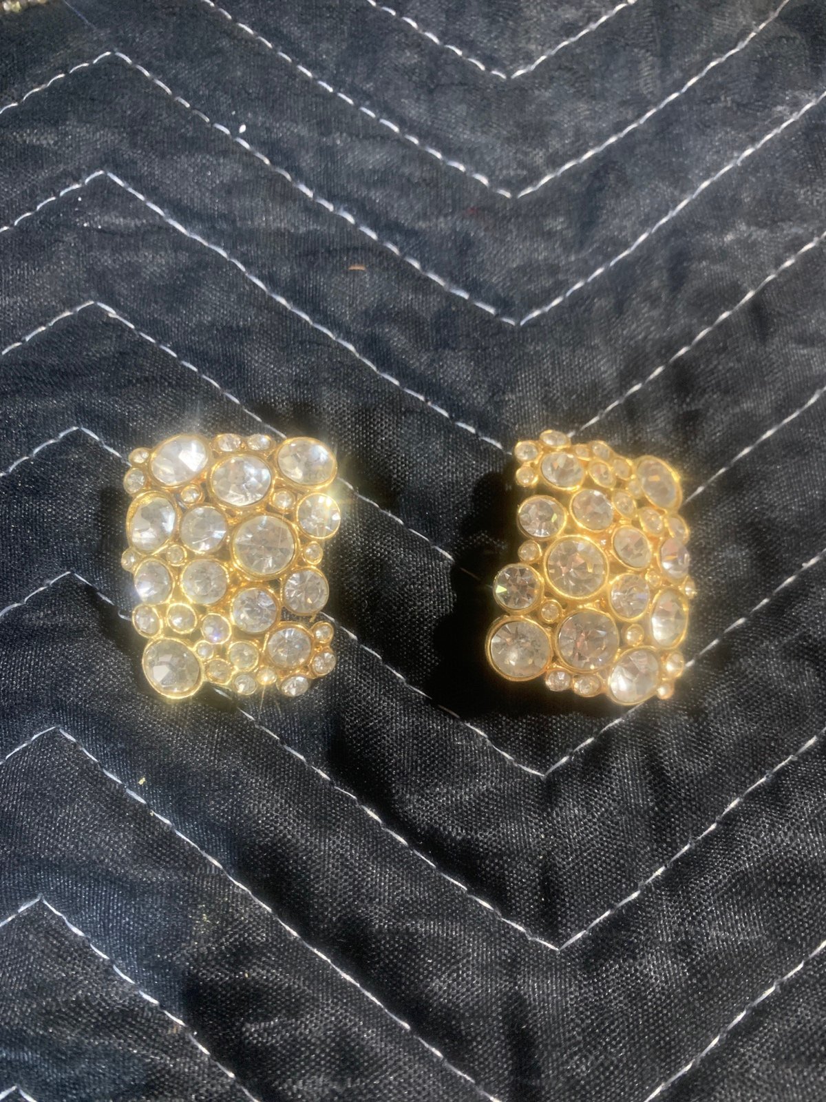 Vintage Bold 80s Bill Blass Haute Couture Rhinestone Earrings Clip On