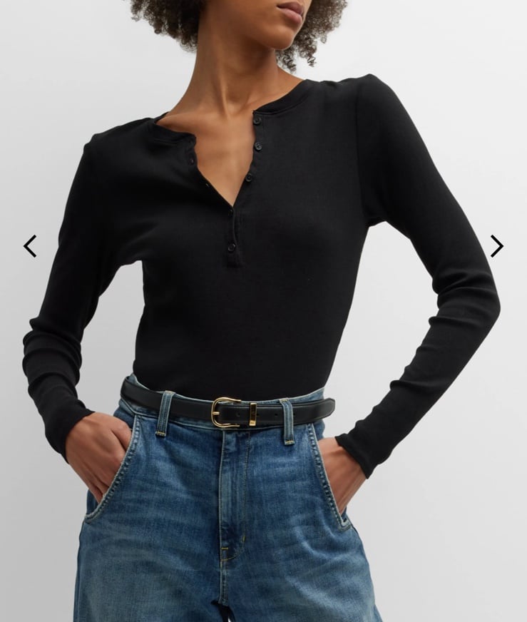Nili Lotan Jordan Henley Shirt in Jet Black