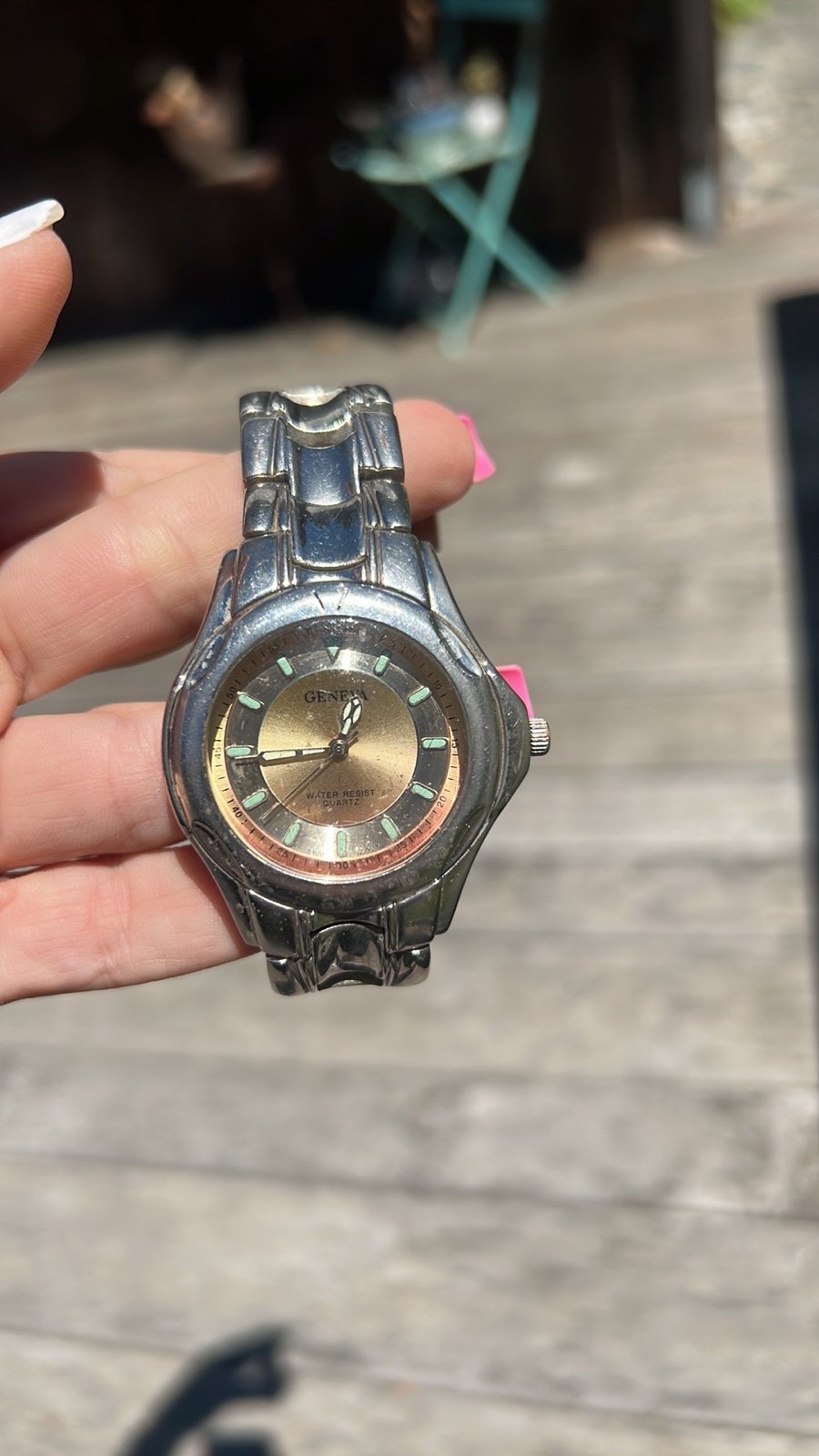 Geneva Silver stainless steel turquoise detail waterproof Watch