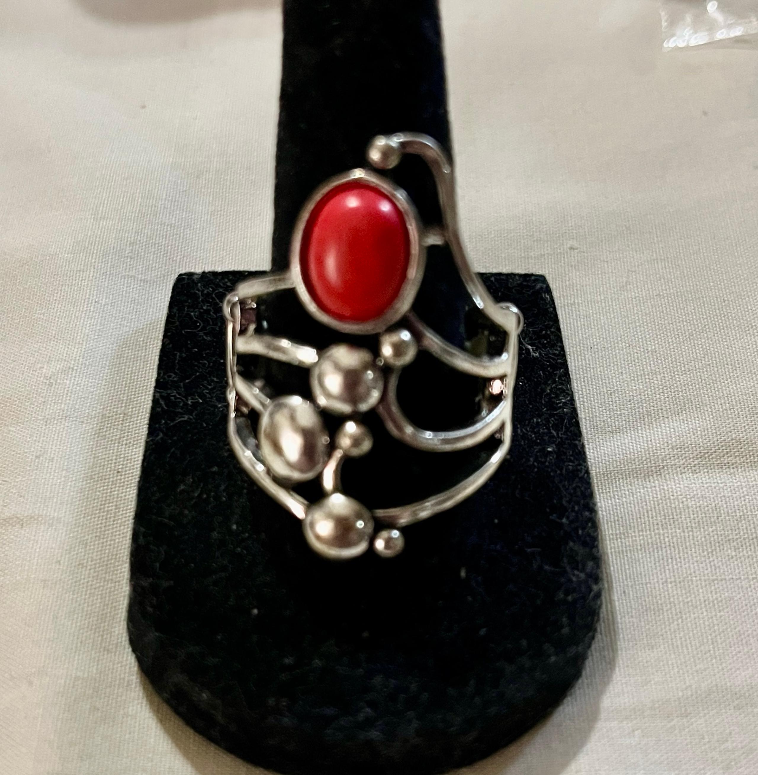 Paparazzi Silver and Red Women's Statement Ring