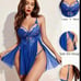XL Elegant BLUE Nightgown-Sexy Slit Dress with Floral Patterns-NEW-
