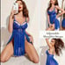 XL Elegant BLUE Nightgown-Sexy Slit Dress with Floral Patterns-NEW-