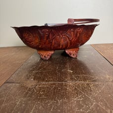Vintage Art Nouveau copper basket embossed floral design with holding handle