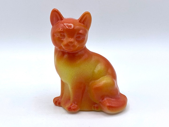 Fenton Art Glass HP sitting cat vibrant Orange Pumpkin yellow color 3.75 Ft1039