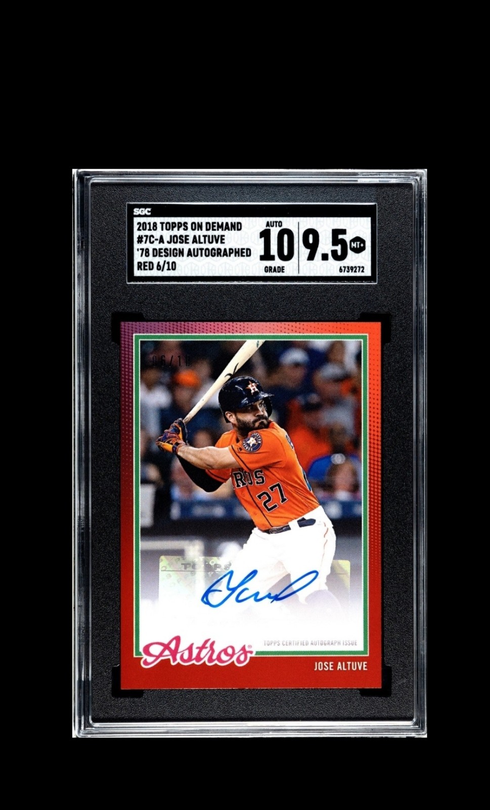 Jose Altuve SGC 9.5 Auto 10 Topps 2018 On Demand 1978 Design Red 6 /10 # 7C-A