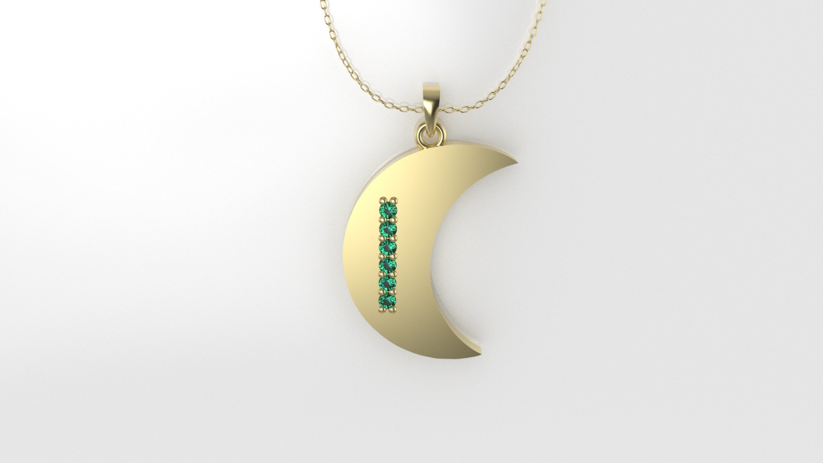 14K Pendant with EMERALD, includes 18 inch Chain, Moon Style