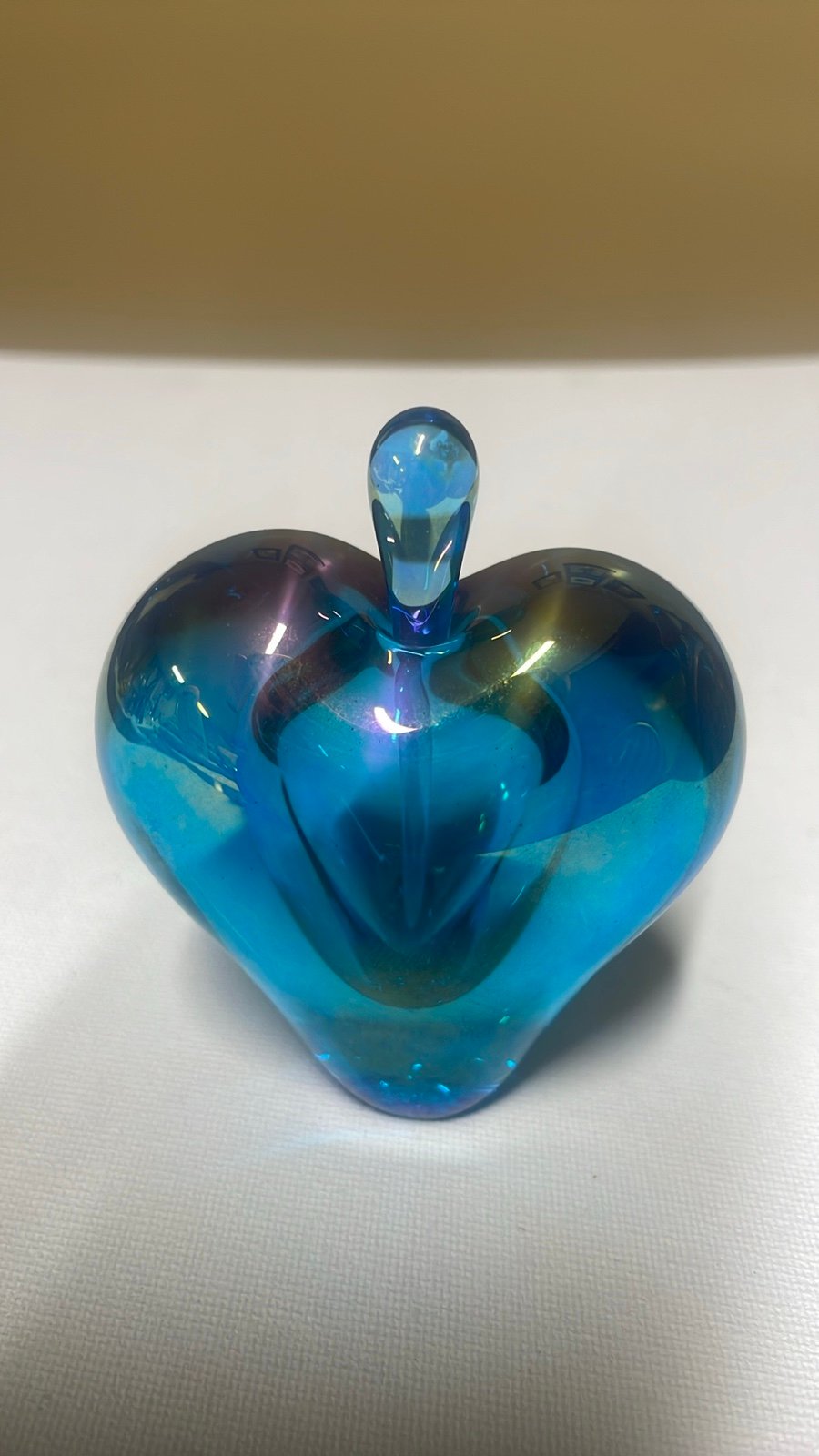 Glass Eye Studio Iridescent Turquoise blue Heart Shaped Perfume Bottle signed