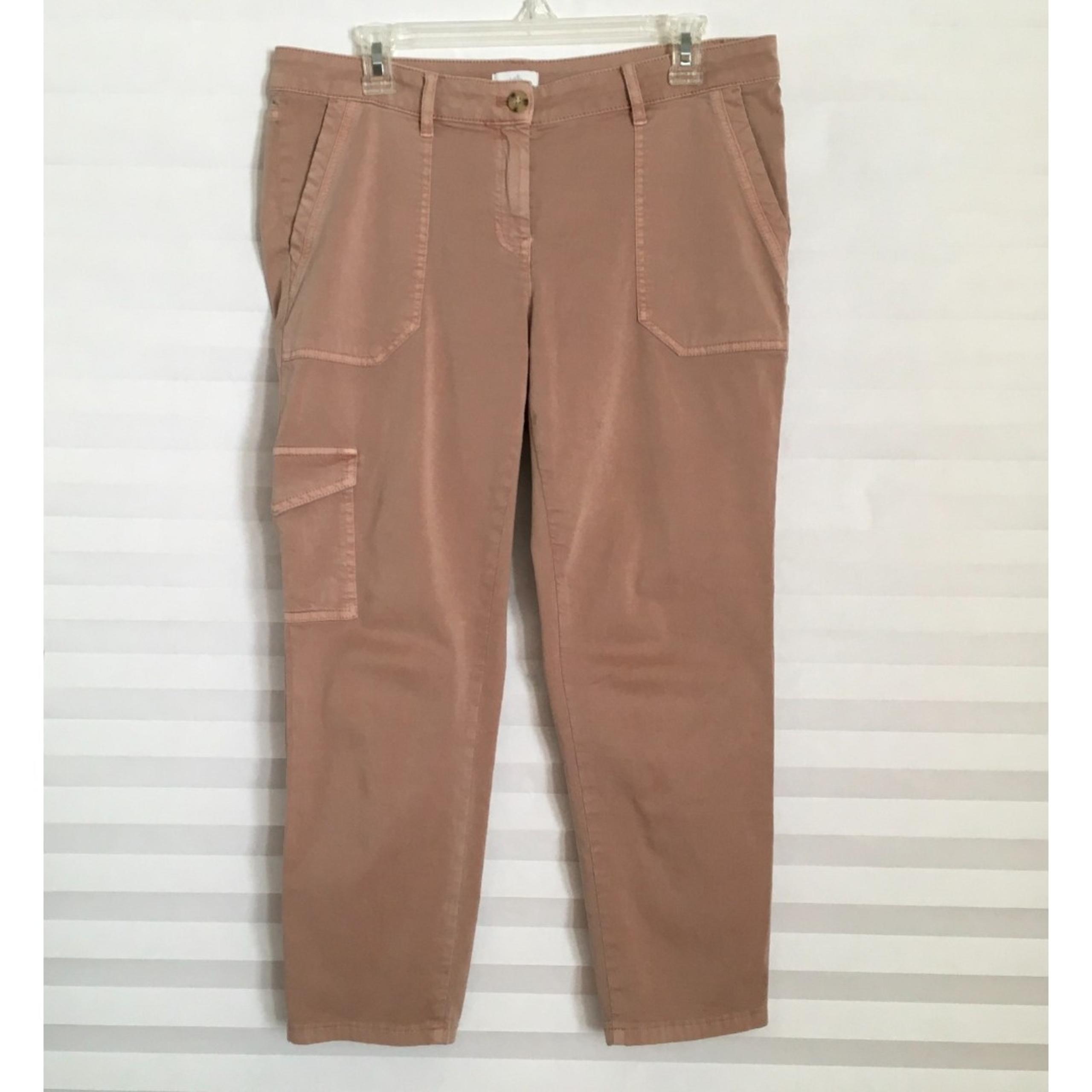 J. Jill Womens Cargo Pants Sizen 12 Petite Cotton Blend Snap Button Back Pockets