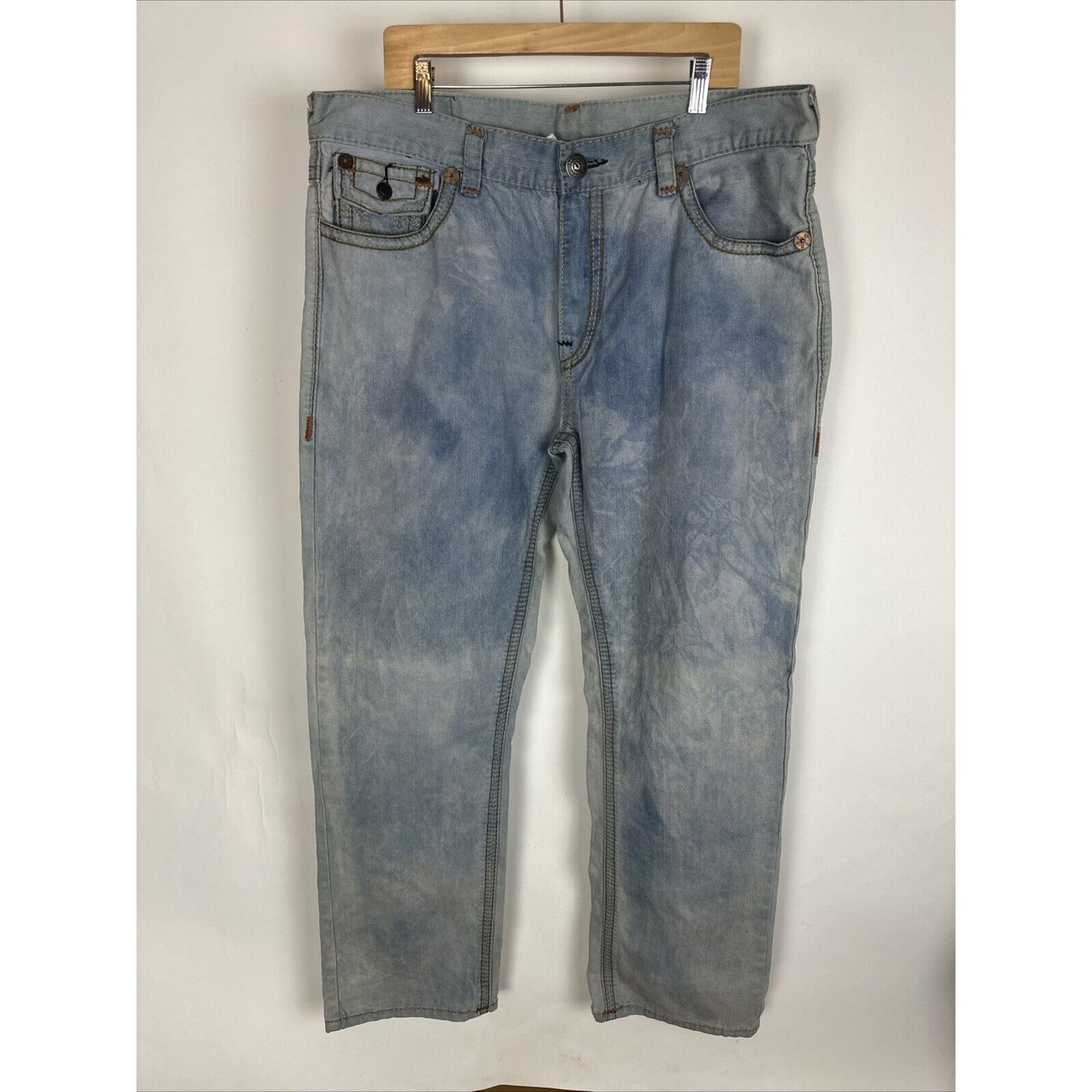 DAMAGED POCKET TRUE RELIGION RICKY SUPER T JEANS TAG SZ 42 RUNS 40 INCHES