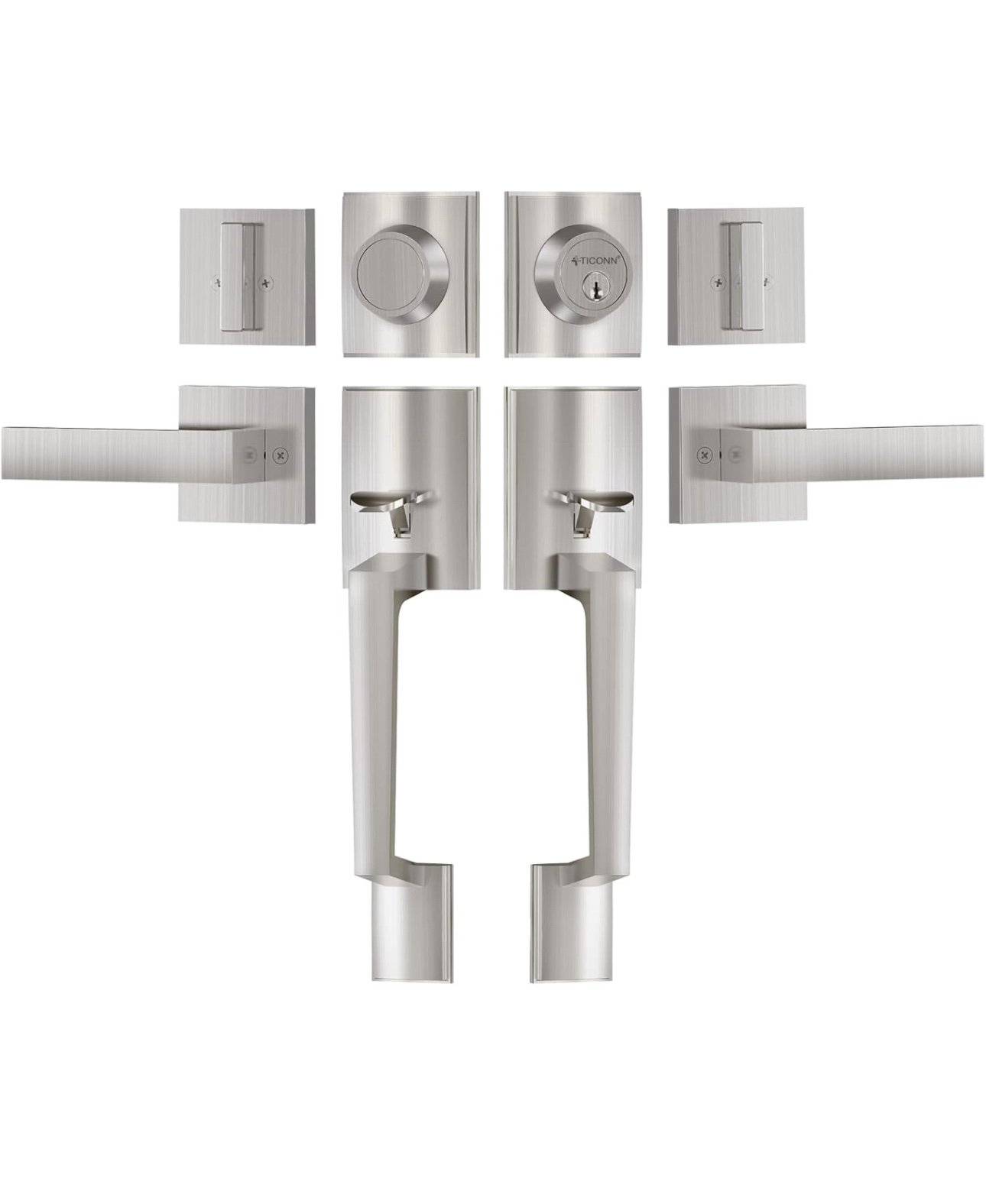 TICONN Double Front Door Handle Set, Heavy Duty Square Door Lever and Single Cyl