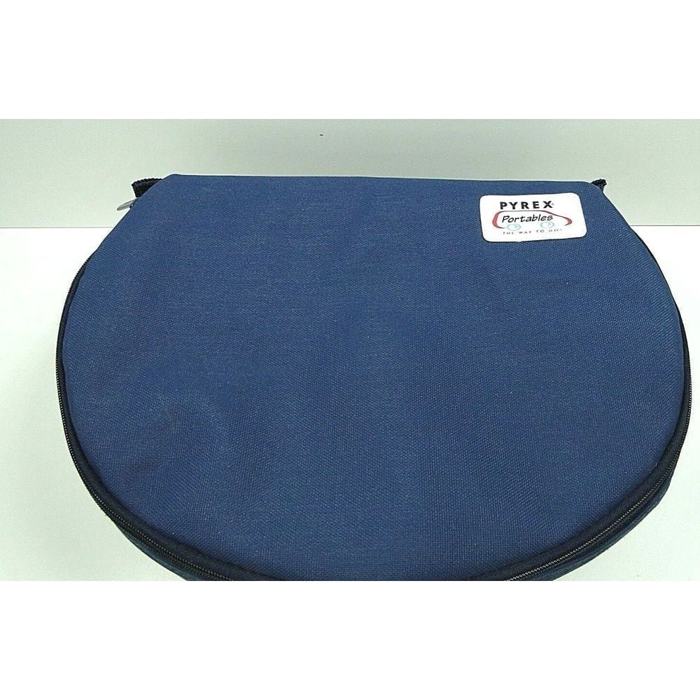 Pyrex Portables Round 2QT Ribbed Bowl With Glass Lid, Plastic Lid and Case Blue