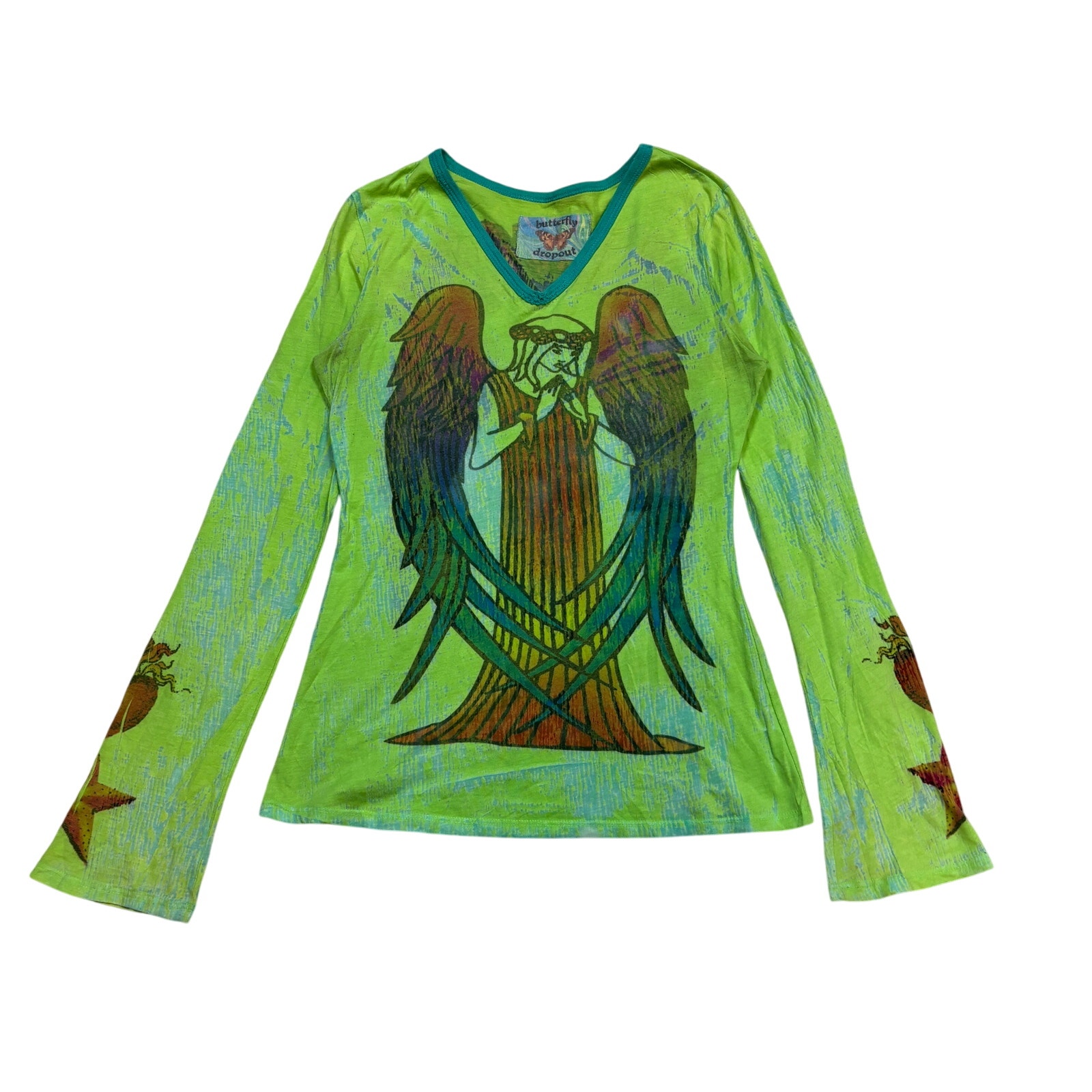 Vintage Y2K Butterfly Dropout Angel Wings LS Shirt Women's XS Grunge Fairy