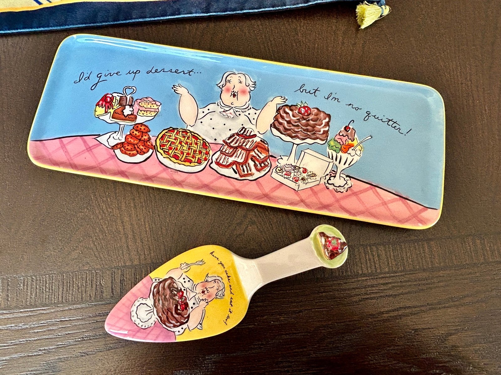 Vintage Ceramic Dessert Serving Tray platter Mud Pie & Cake Server