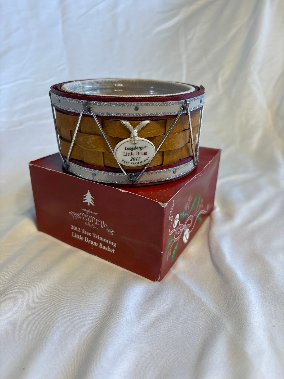 Longaberger Little Drum Basket Tree Trimming Red