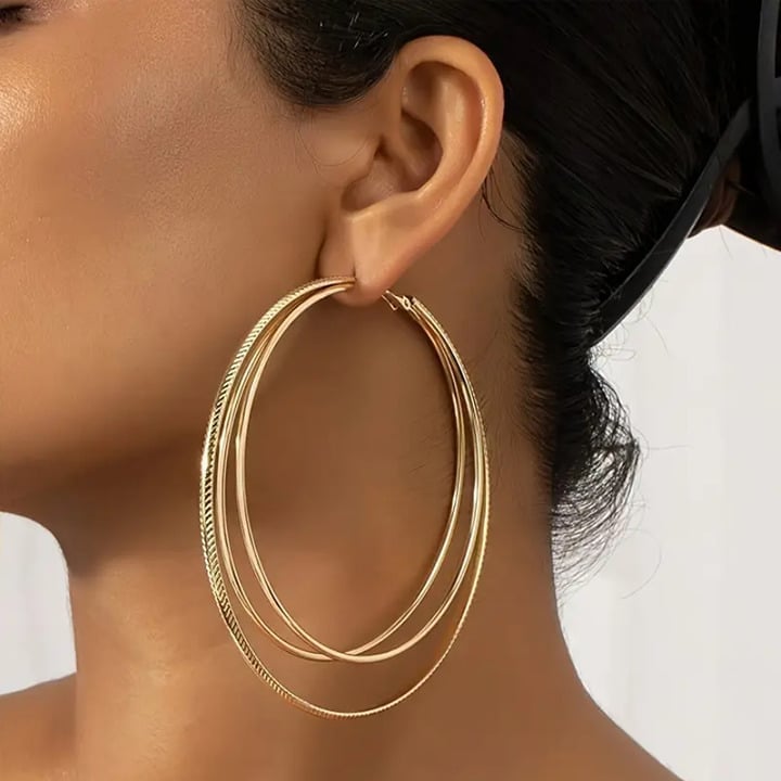 14K Gold Womens 3.5 Large Triple Wire Hoop Earrings Ladies 14 K Silver Jewelry
